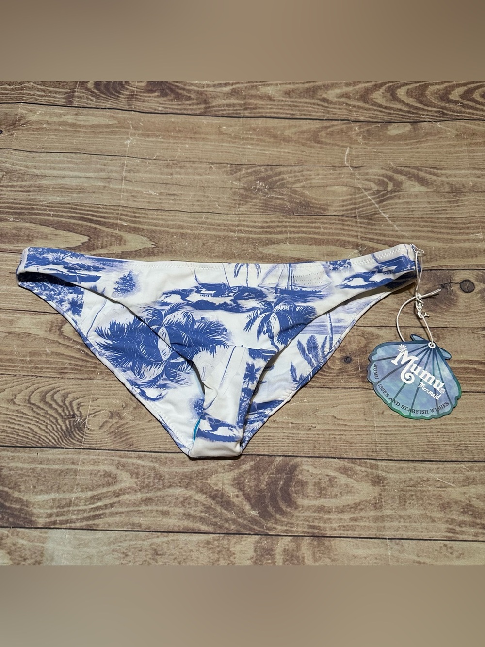Women’s Show Me Your Mumu Mermaid Bikini Bottoms Size Large Blue Toile Print NWT